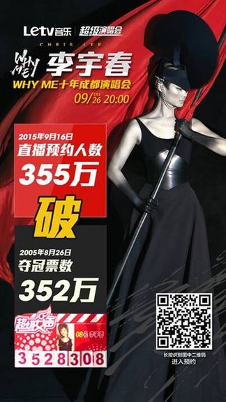 李宇春WhyMe十年演唱會直播預約人數突破奪冠票